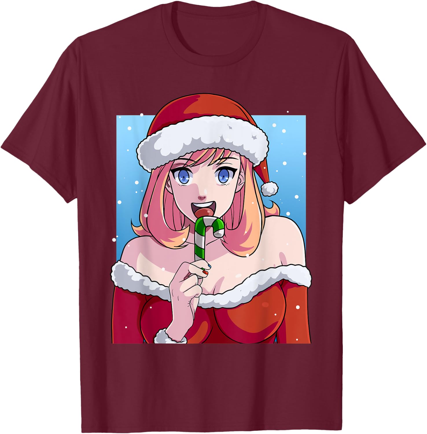 Mrs. Santa Claus Sexy Anime Babe Christmas Xmas T-Shirt - T-Shirt | Maroon