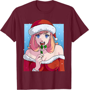 Mrs. Santa Claus Sexy Anime Babe Christmas Xmas T-Shirt - T-Shirt | Maroon