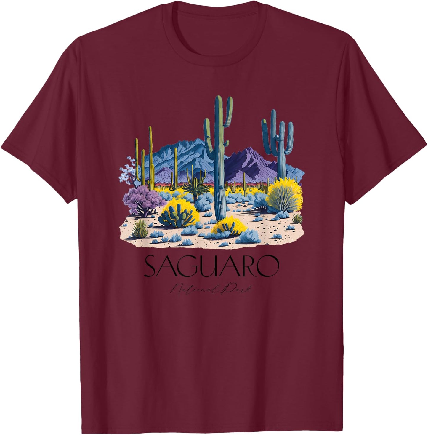 Cool Saguaro National Park Hiking Watercolor Graphic T-Shirt - T-Shirt | Maroon