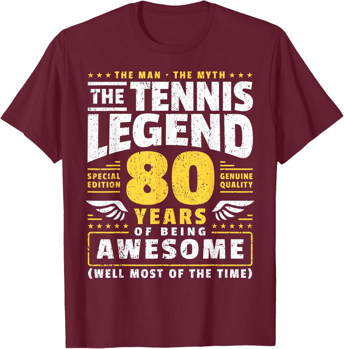 80th Birthday Tennis Player 80 Years T-Shirt - T-Shirt | Maroon