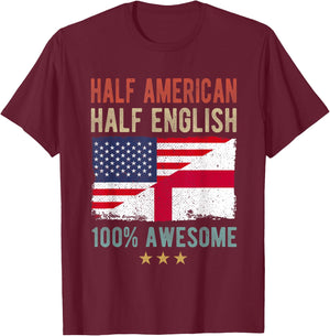 USA England Flag Half American Half English T-Shirt - T-Shirt | Maroon