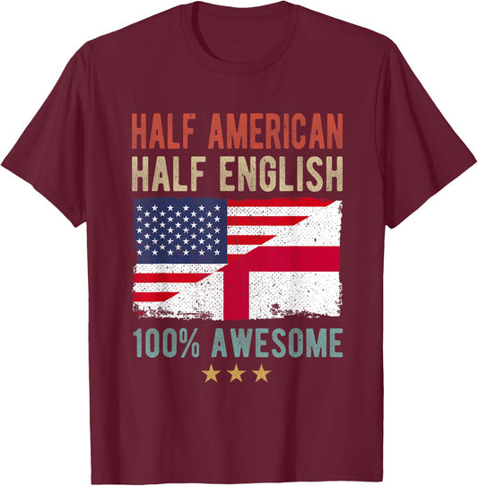 USA England Flag Half American Half English T-Shirt - T-Shirt | Maroon