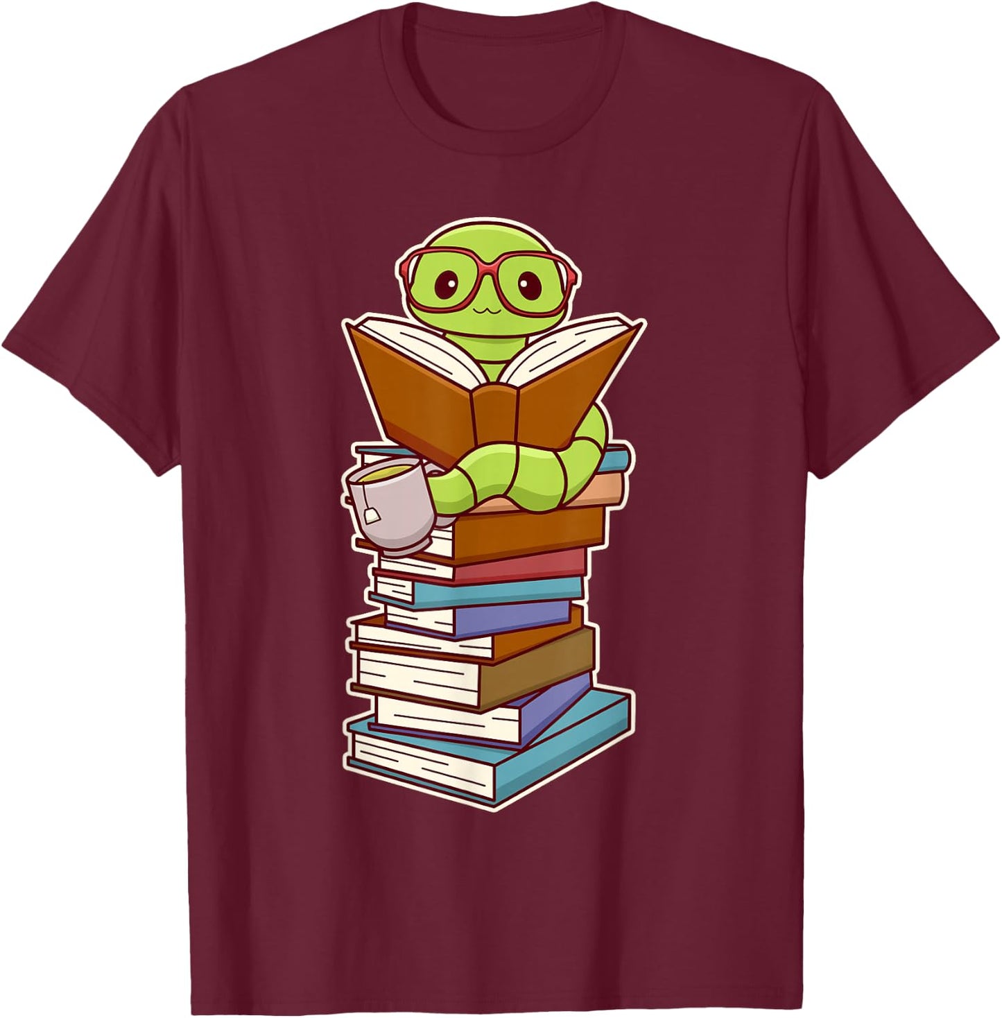 Cute Kawaii Bookworm Reading T-Shirt - T-Shirt | Maroon