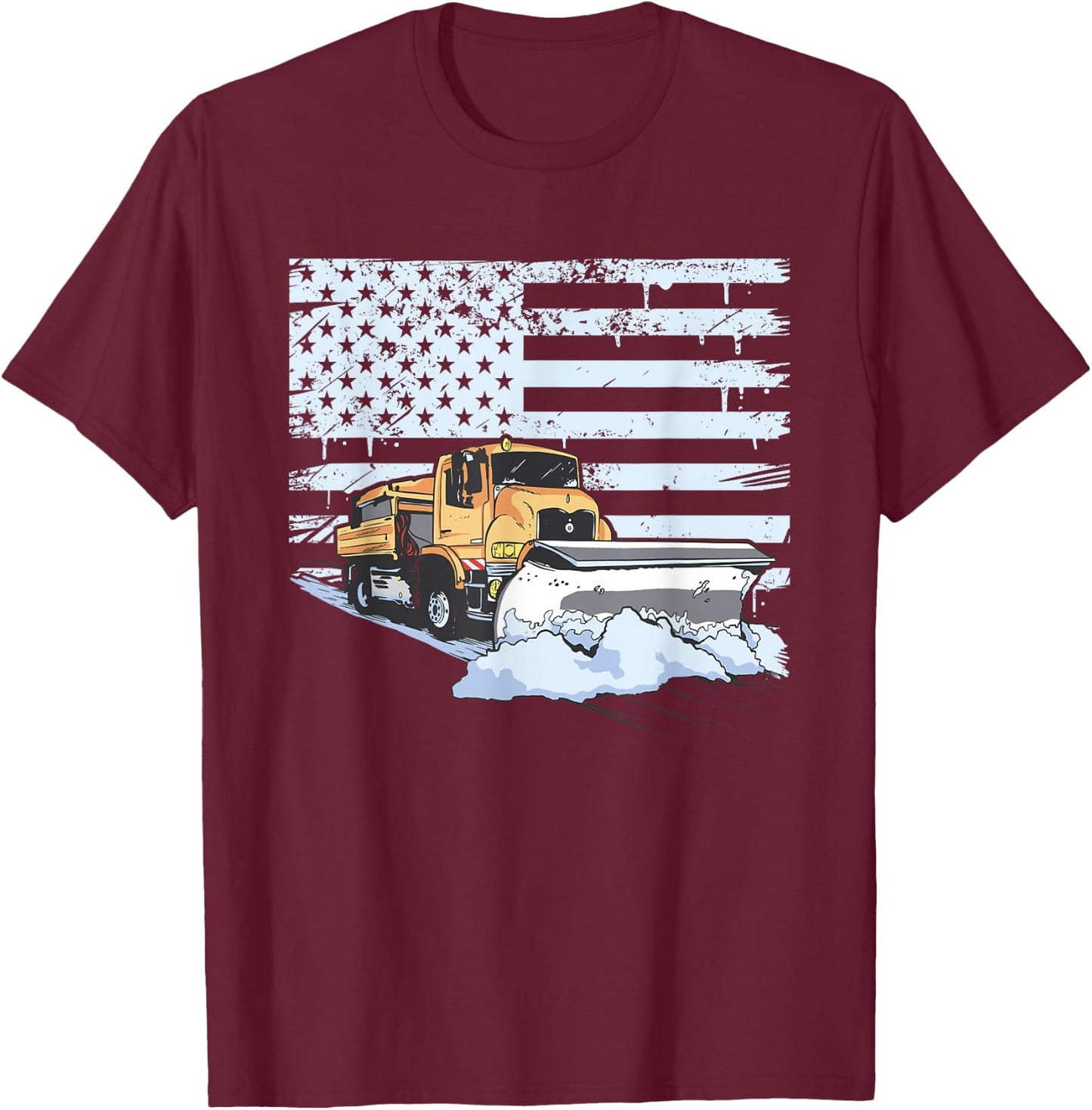 Snow Plow Truck Us Flag Snow Plow Driver T-Shirt - T-Shirt | Maroon