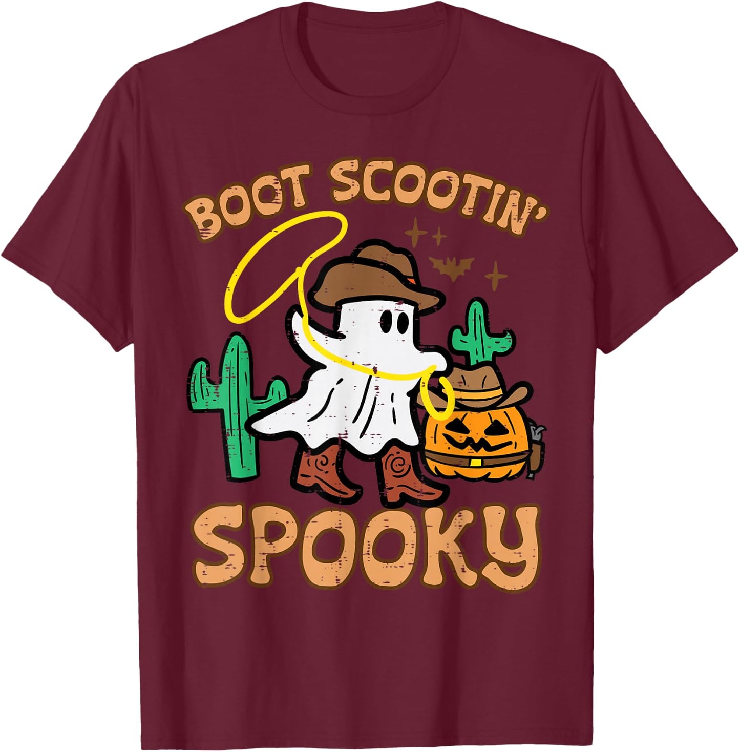 Boot Scootin' Spooky Ghost Cowboy Funny Halloween Men Women T-Shirt - T-Shirt | Maroon