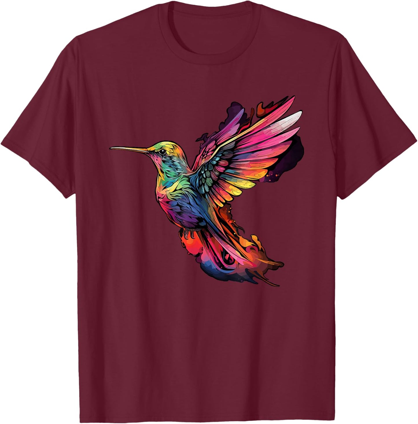 Colorful Hummingbird Art Tie-Dye Bird Watching T-Shirt - T-Shirt | Maroon