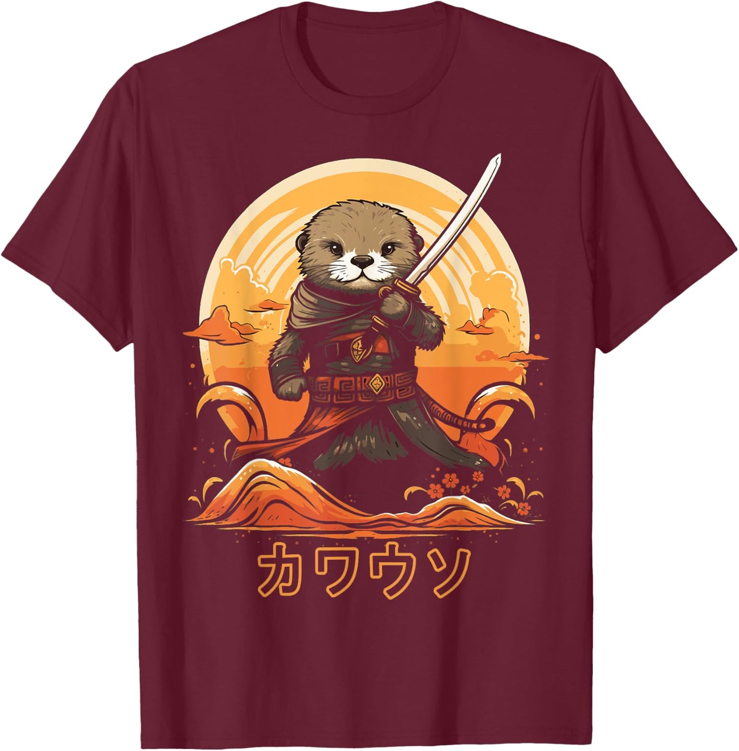 Cool Samurai Otter For Boys Girls Ninja Sea Otter Lover T-Shirt - T-Shirt | Maroon