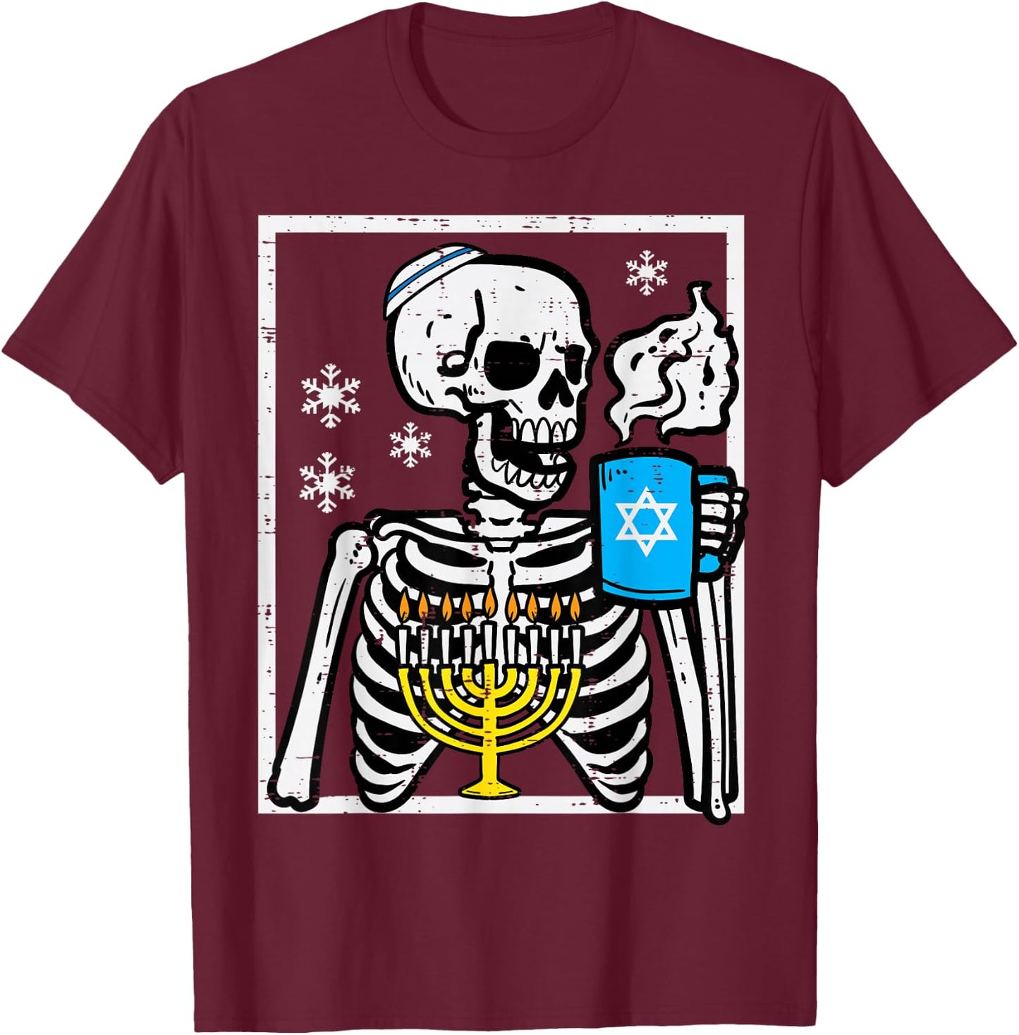 Hanukkah Skeleton Coffee Chanukah Jewish Festival Men Women T-Shirt - T-Shirt | Maroon