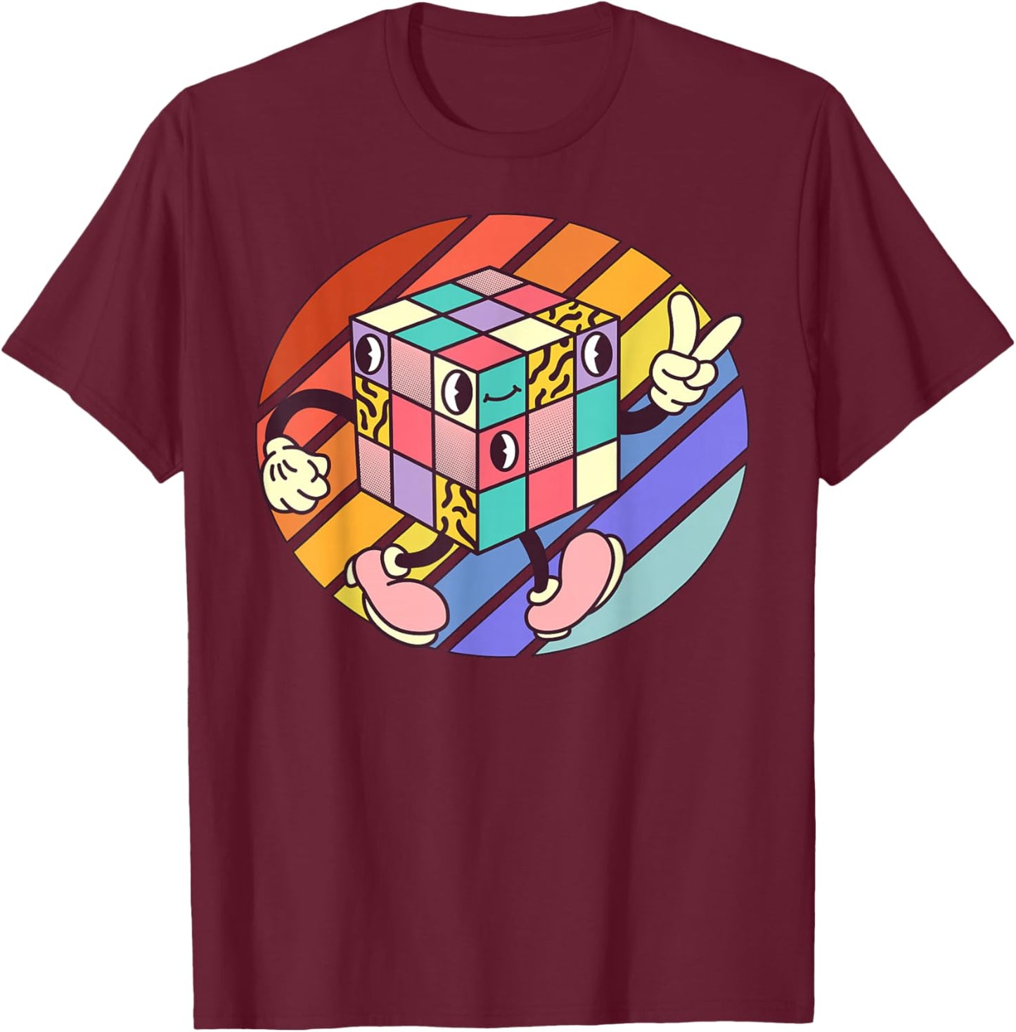 Rubik's Cube Comic Design T-Shirt - T-Shirt | Maroon