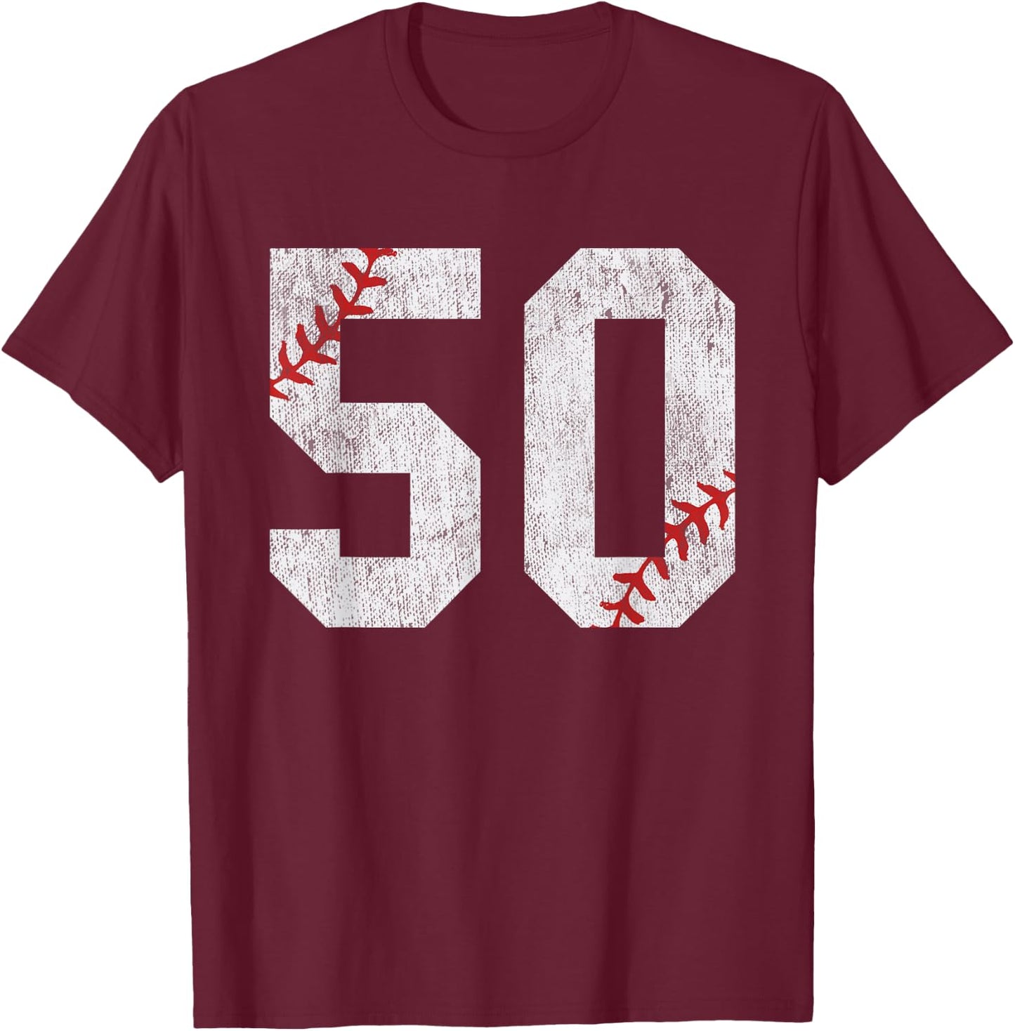 Number #50 Vintage 50th Birthday Baseball Lover 50 Years Old T-Shirt - T-Shirt | Maroon