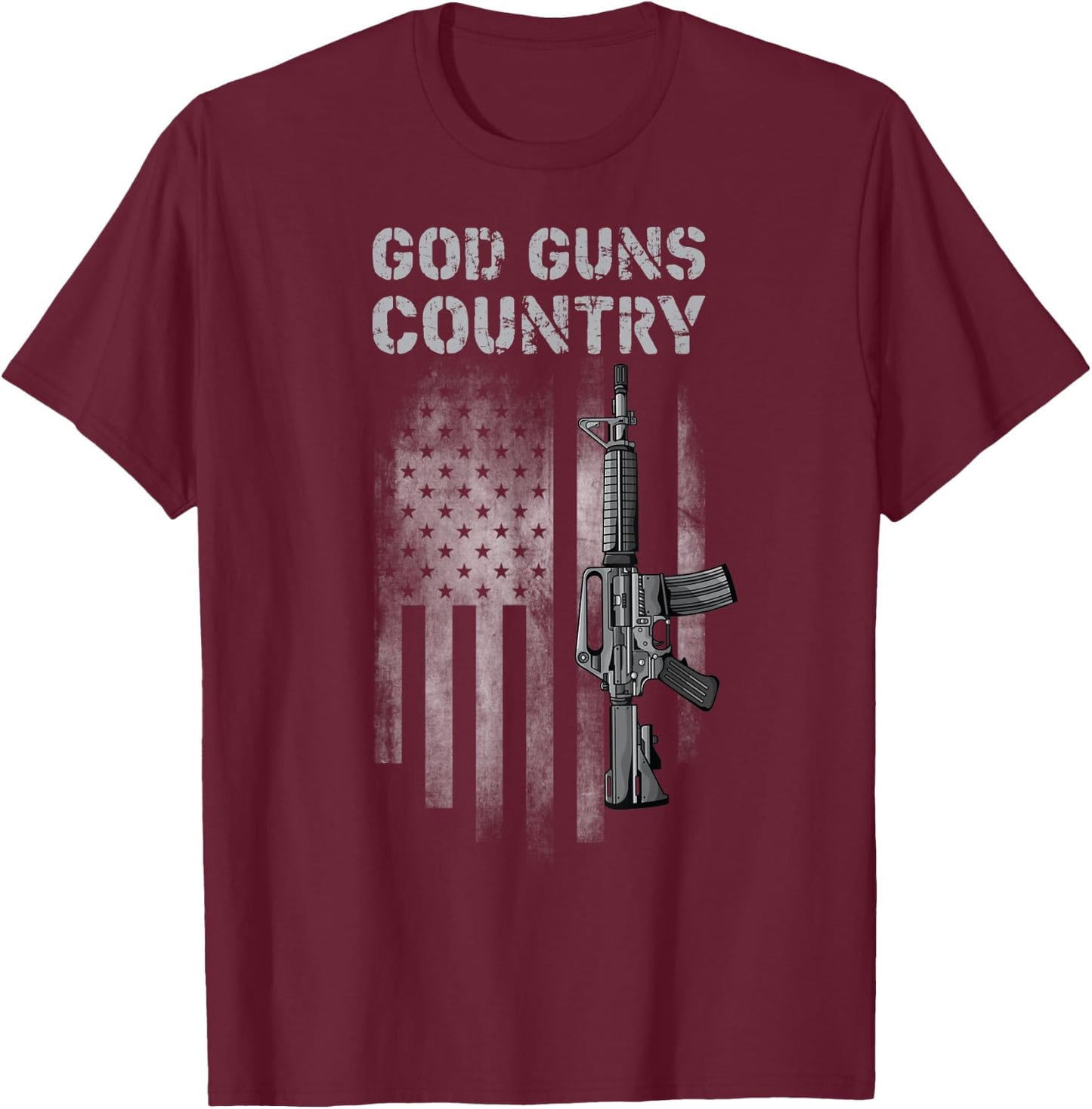 God Guns Country With Gun American Flag Patriotic Men T-Shirt - T-Shirt | Maroon
