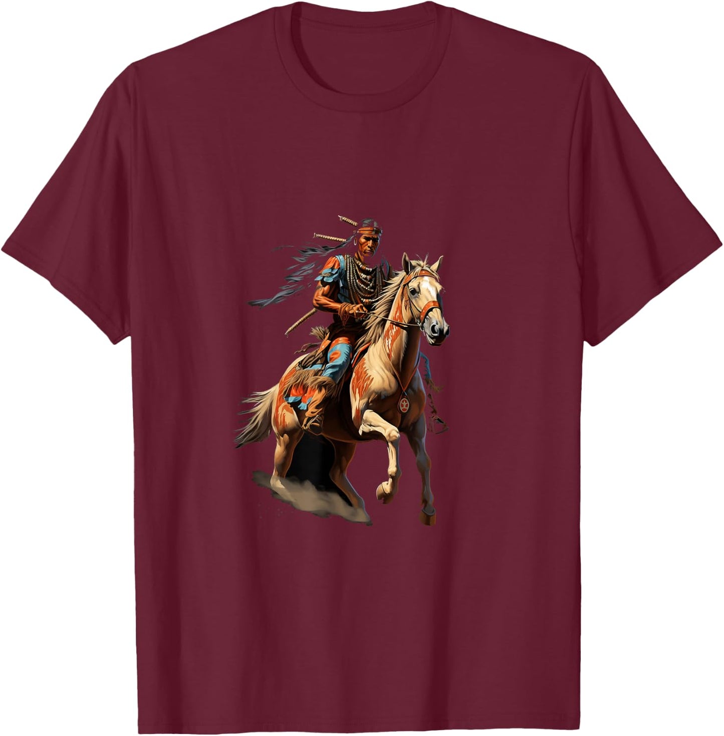 Indian Warrior Chief Indian Horse T-Shirt - T-Shirt | Maroon
