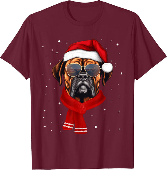 Funny Boxer Dog Christmas Lights Xmas Outfit Pajama Matching T-Shirt - T-Shirt | Maroon