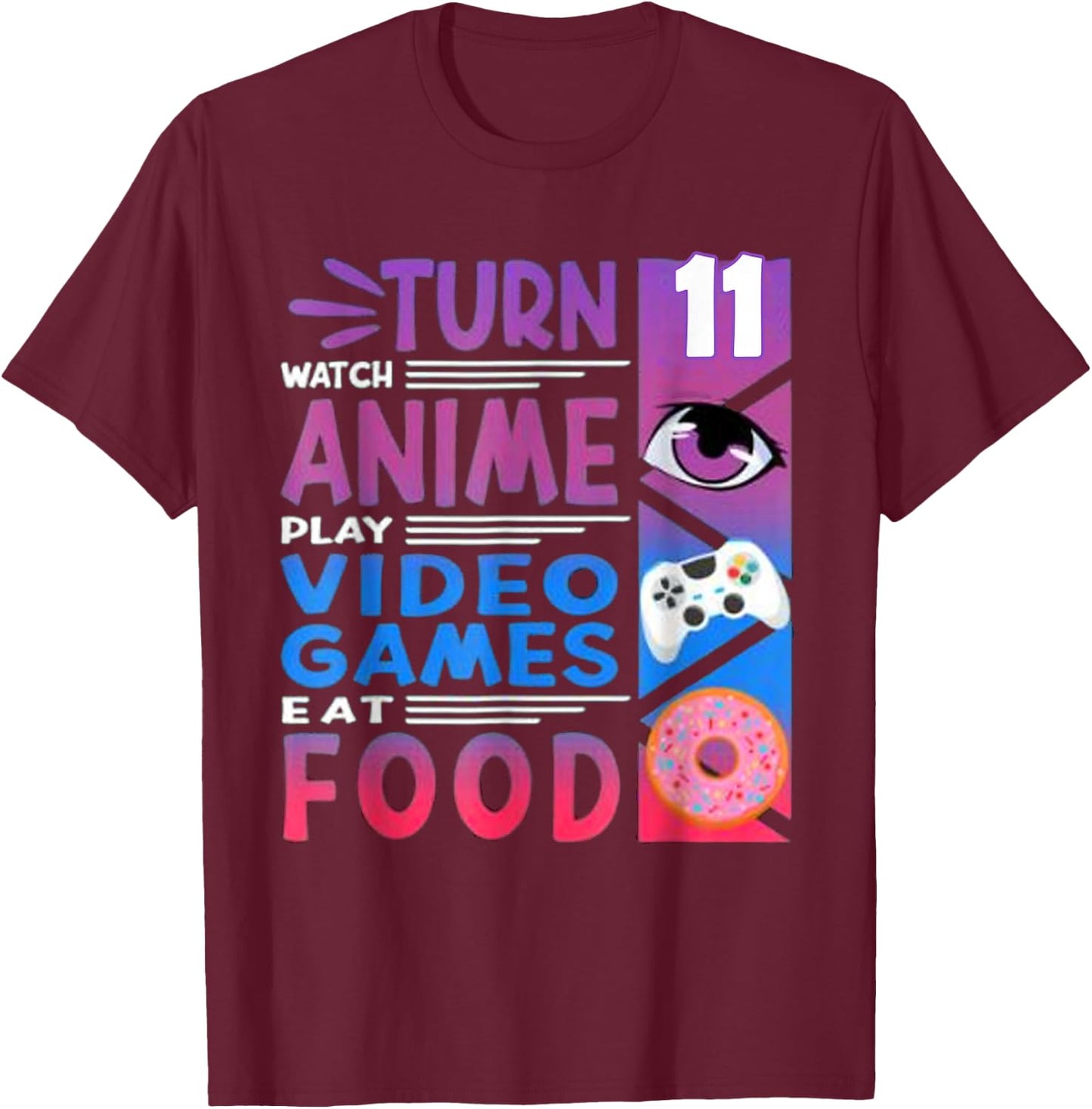 11th Birthday Anime Gamer T-Shirt - T-Shirt | Maroon
