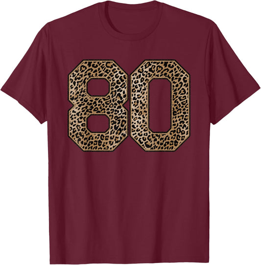 Leopard Number 80 Athlete Sports Jersey Supporter Fanwear T-Shirt - T-Shirt | Maroon