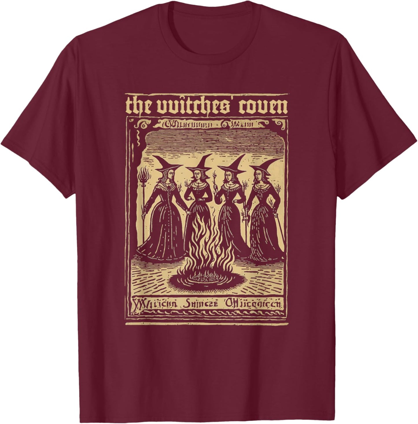 The Witches Coven Vintage Witchcraft 1720 Woodcut Imagery T-Shirt - T-Shirt | Maroon
