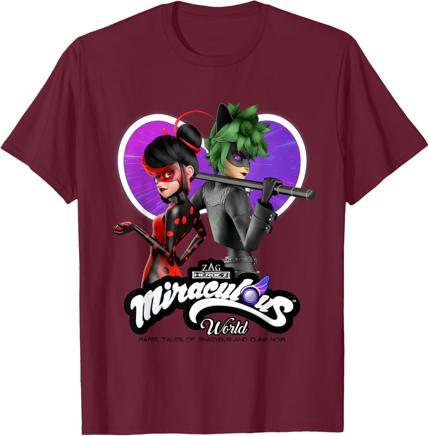 Miraculous Ladybug Cat Noir Tales of Shadybug and Claw Noir T-Shirt - T-Shirt | Maroon