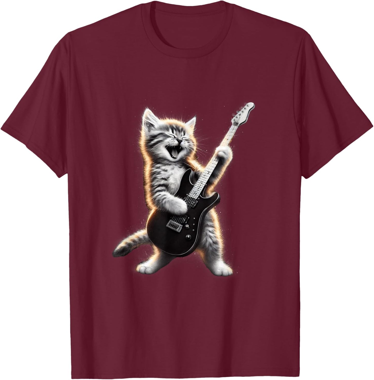 Cat Playing Guitar - Funny Rock Music Guitar Cat T-Shirt - T-Shirt | Maroon