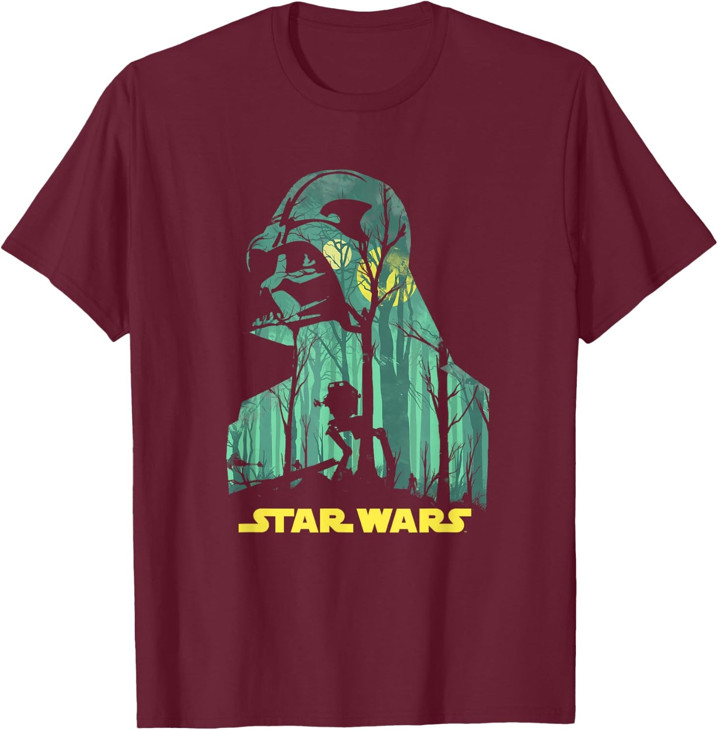 Star Wars Darth Vader Silhouette Endor Forest AT-ST Walker T-Shirt - T-Shirt | Maroon