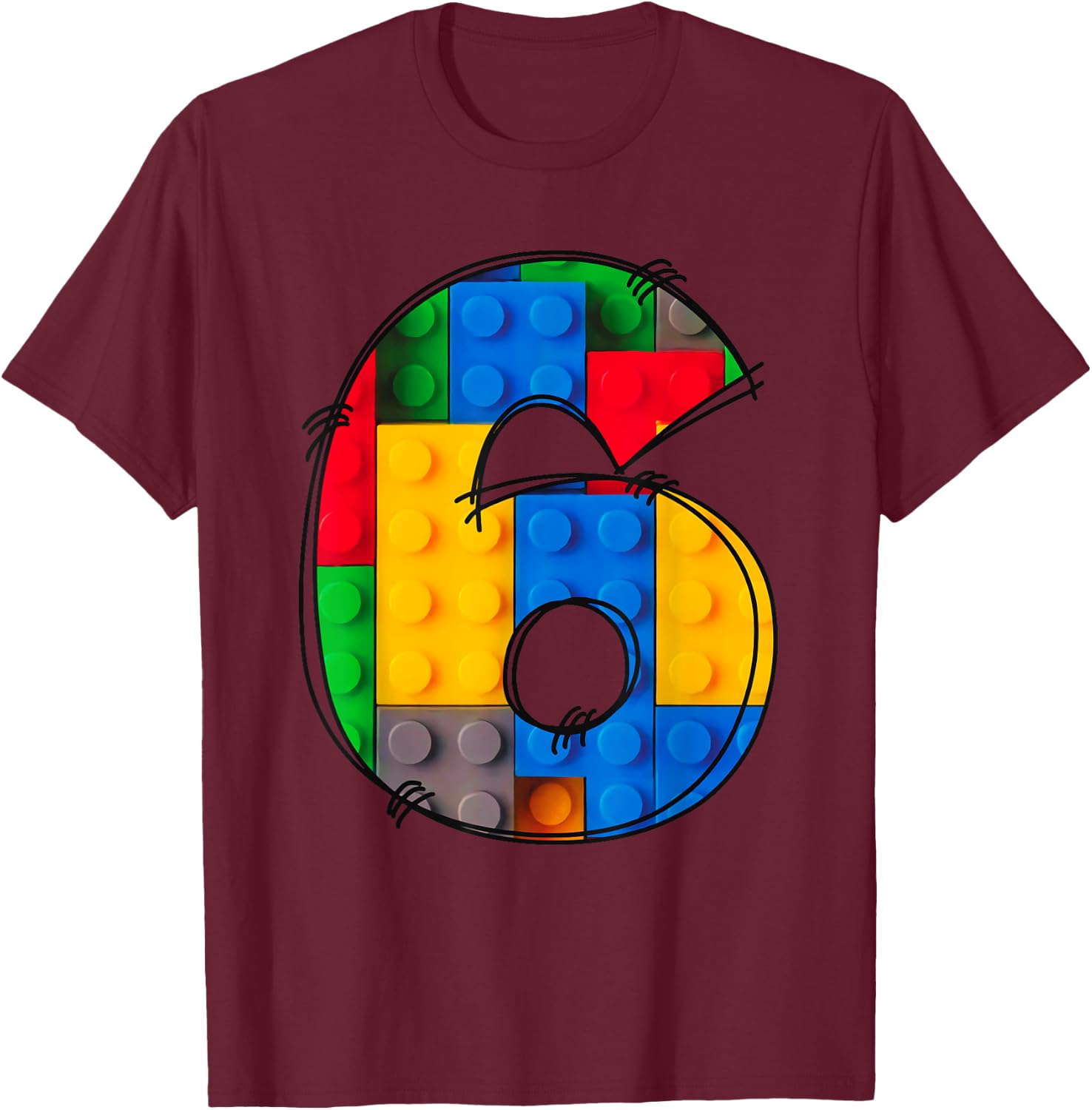 6 Year Old Blocks Building Master Builder 6th Birthday Kids T-Shirt - T-Shirt | Maroon
