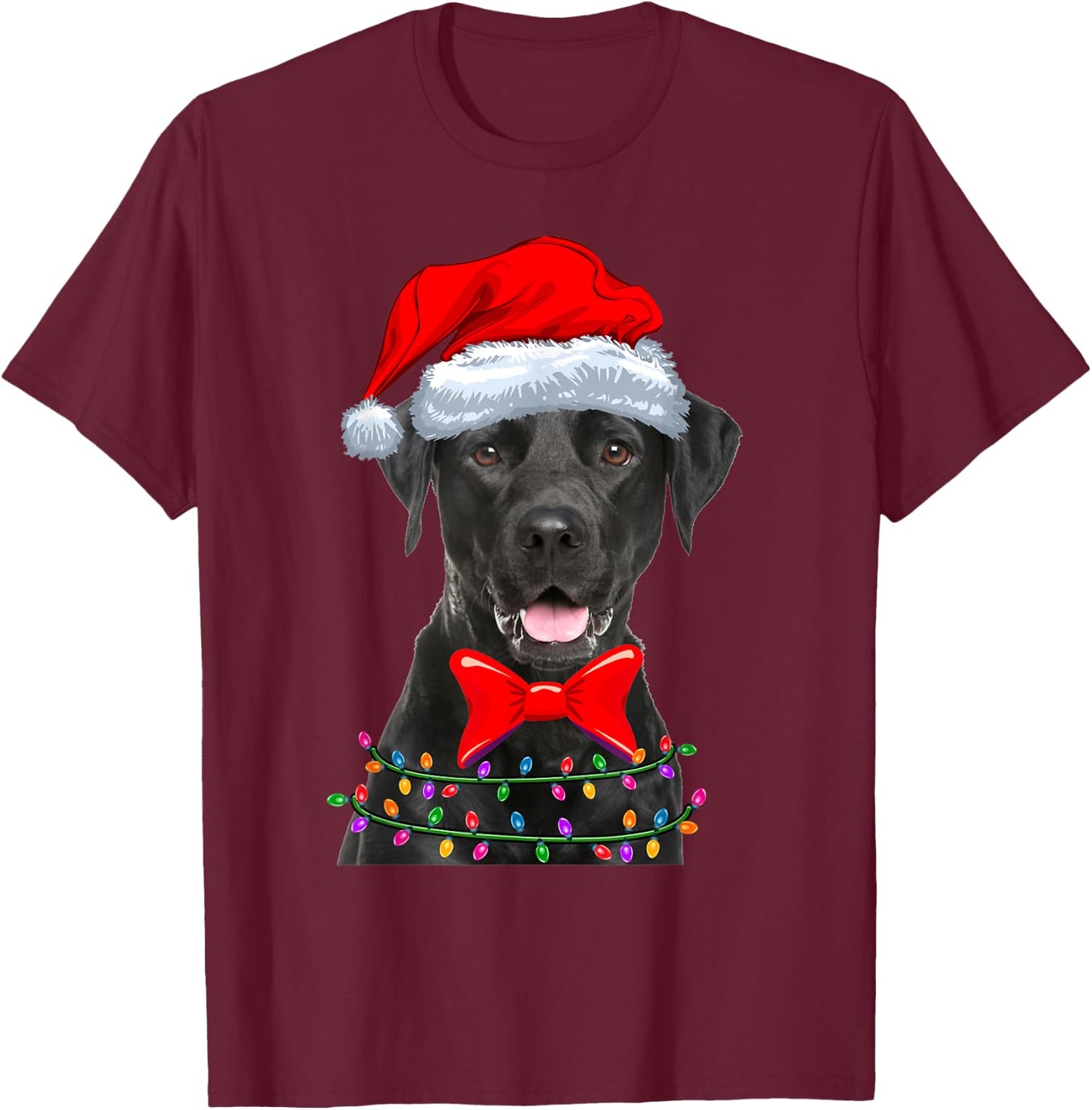 Christmas Lights Black Labrador Wearing Xmas Hat - Dog Lover Men Women Kids T-Shirt - T-Shirt | Maroon