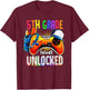 Gamer Back To School Gamepad 5th Fifth Grade Level Unlocked T-Shirt - T-Shirt | Maroon