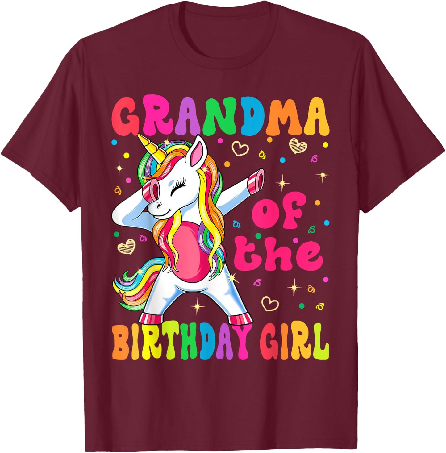Grandma of the Birthday Princess Girl Dabbing Unicorn T-Shirt - T-Shirt | Maroon