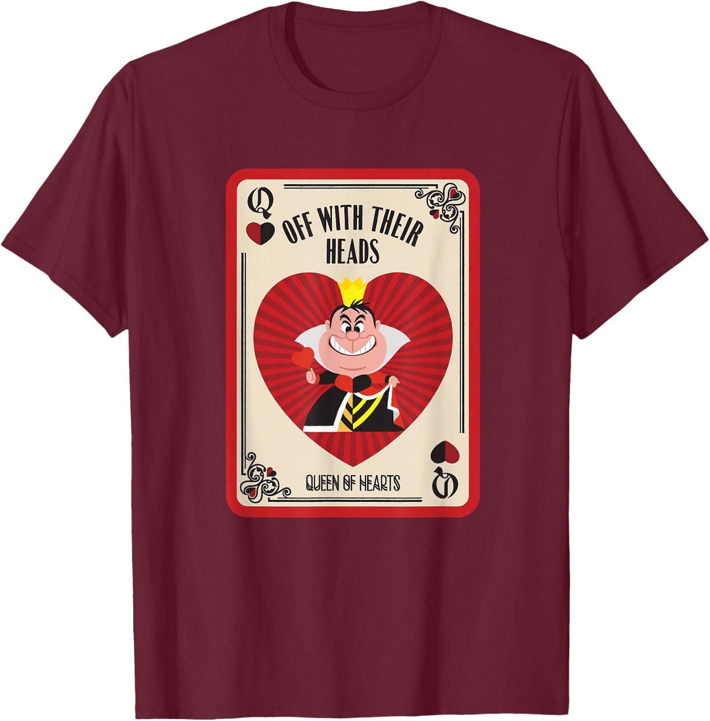 Disney Villains The Queen of Hearts Off with Their Heads Small T-Shirt - T-Shirt | Maroon