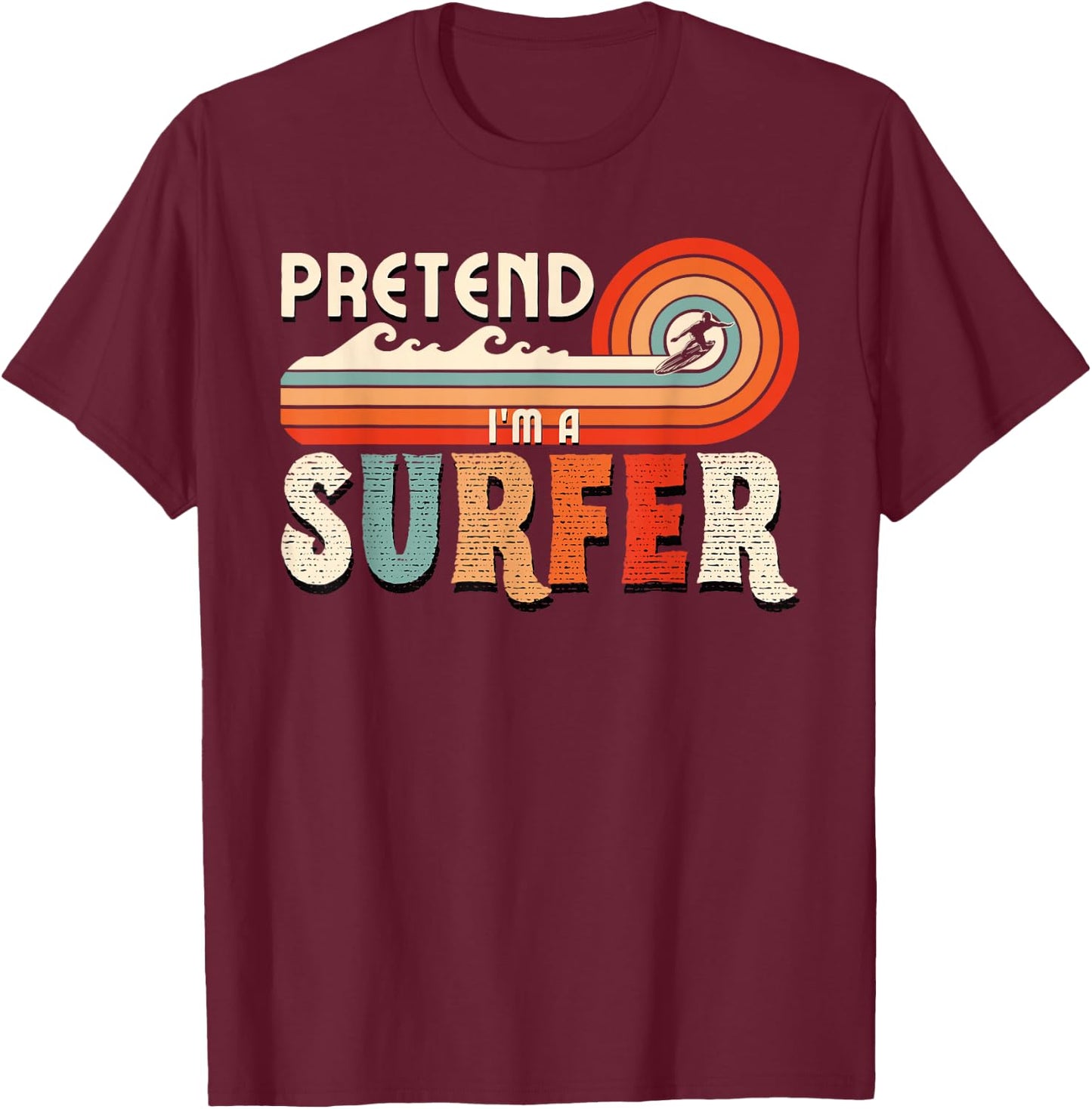Pretend I'm A Surfer Retro Family Matching Halloween Costume T-Shirt - T-Shirt | Maroon
