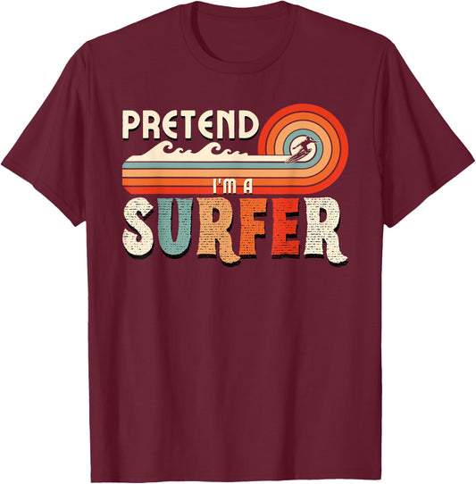 Pretend I'm A Surfer Retro Family Matching Halloween Costume T-Shirt - T-Shirt | Maroon