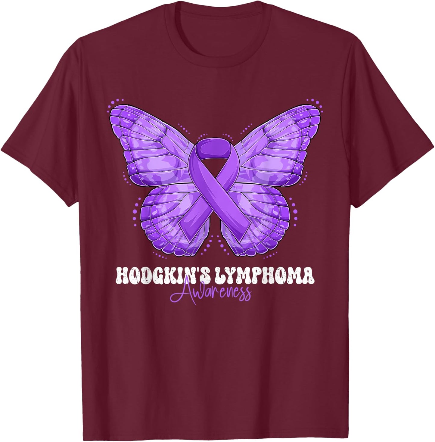 Hodgkin's Lymphoma Awareness Month Purple Ribbon Butterfly T-Shirt - T-Shirt | Maroon