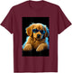 Cute Adorable Golden Retriever Puppy Sunglasses Digital Art T-Shirt - T-Shirt | Maroon