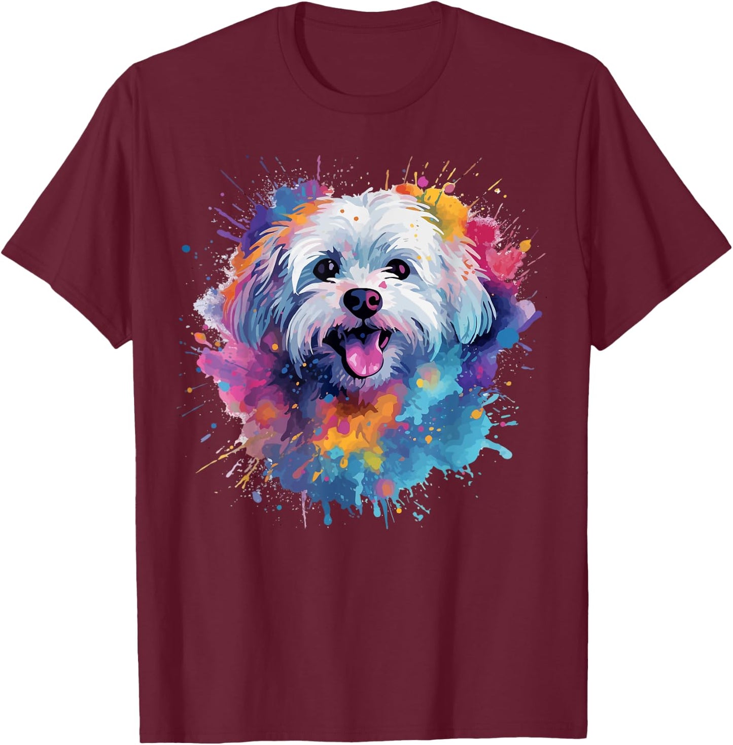 Colorful Maltese Splash Art Dog Men Women Kids T-Shirt - T-Shirt | Maroon