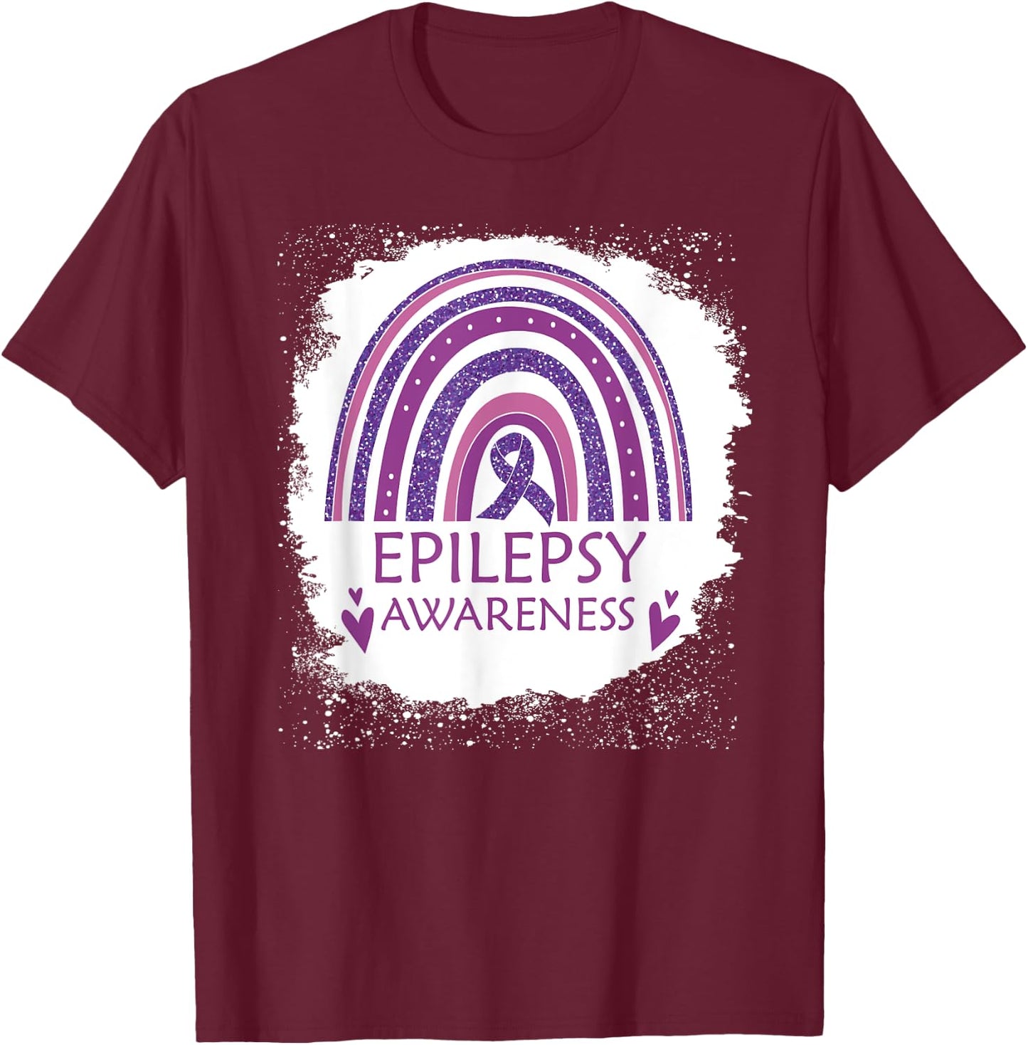 Epilepsy Awareness Bleached Rainbow Purple Ribbon Men T-Shirt - T-Shirt | Maroon