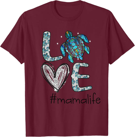 Mom Turtle - Love Mama Life Sea Turtle T-Shirt - T-Shirt | Maroon