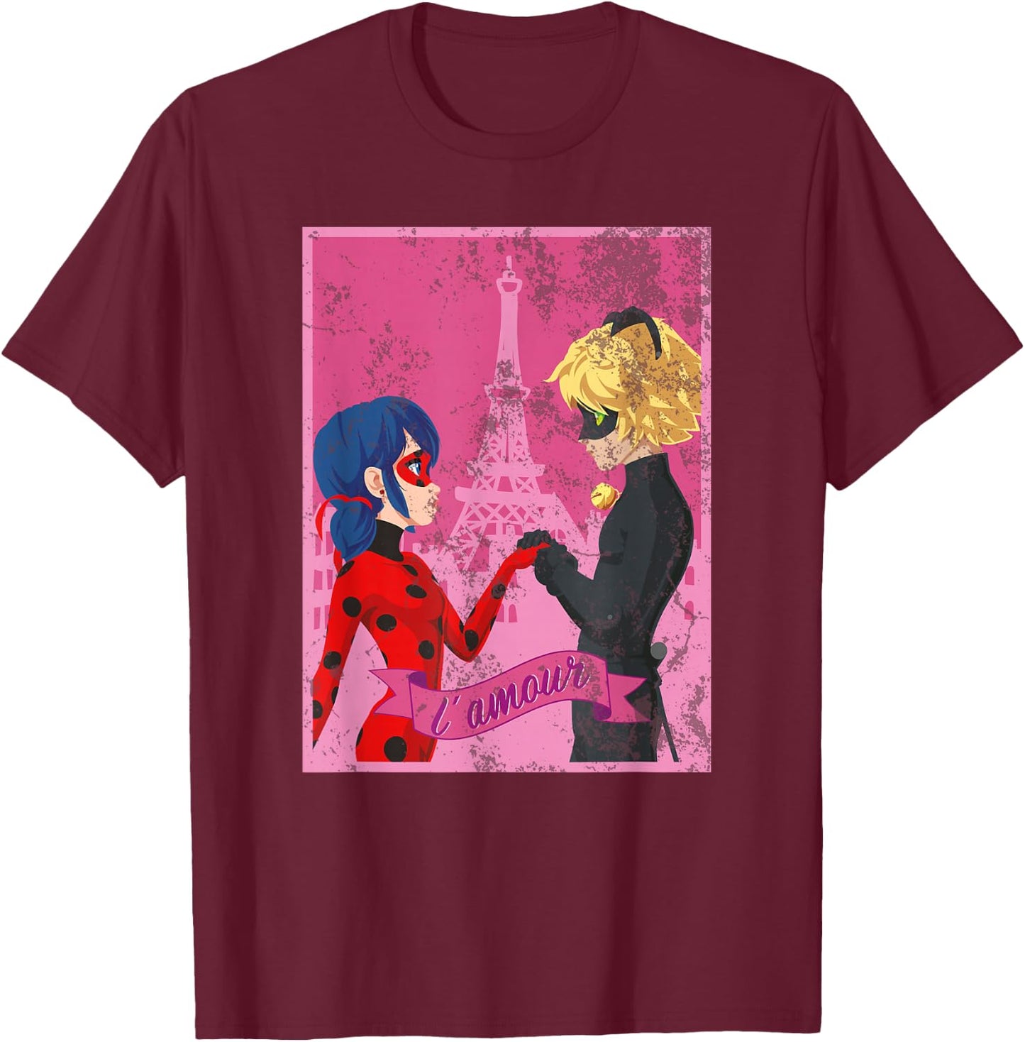 Miraculous Ladybug Vintage Collection Paris Love Small T-Shirt - T-Shirt | Maroon