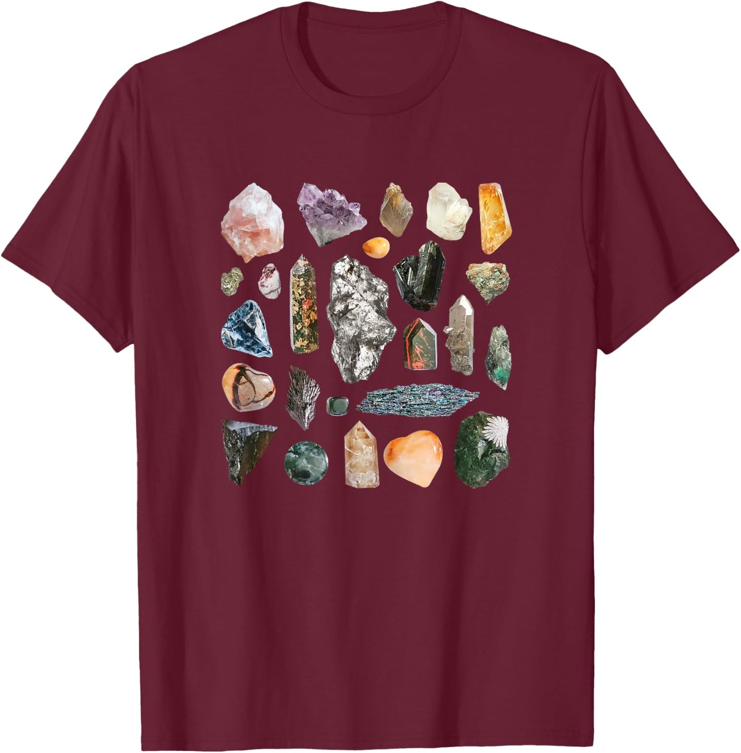 Crystals Rocks Minerals Gemstones Ores Goblincore Aesthetic T-Shirt - T-Shirt | Maroon