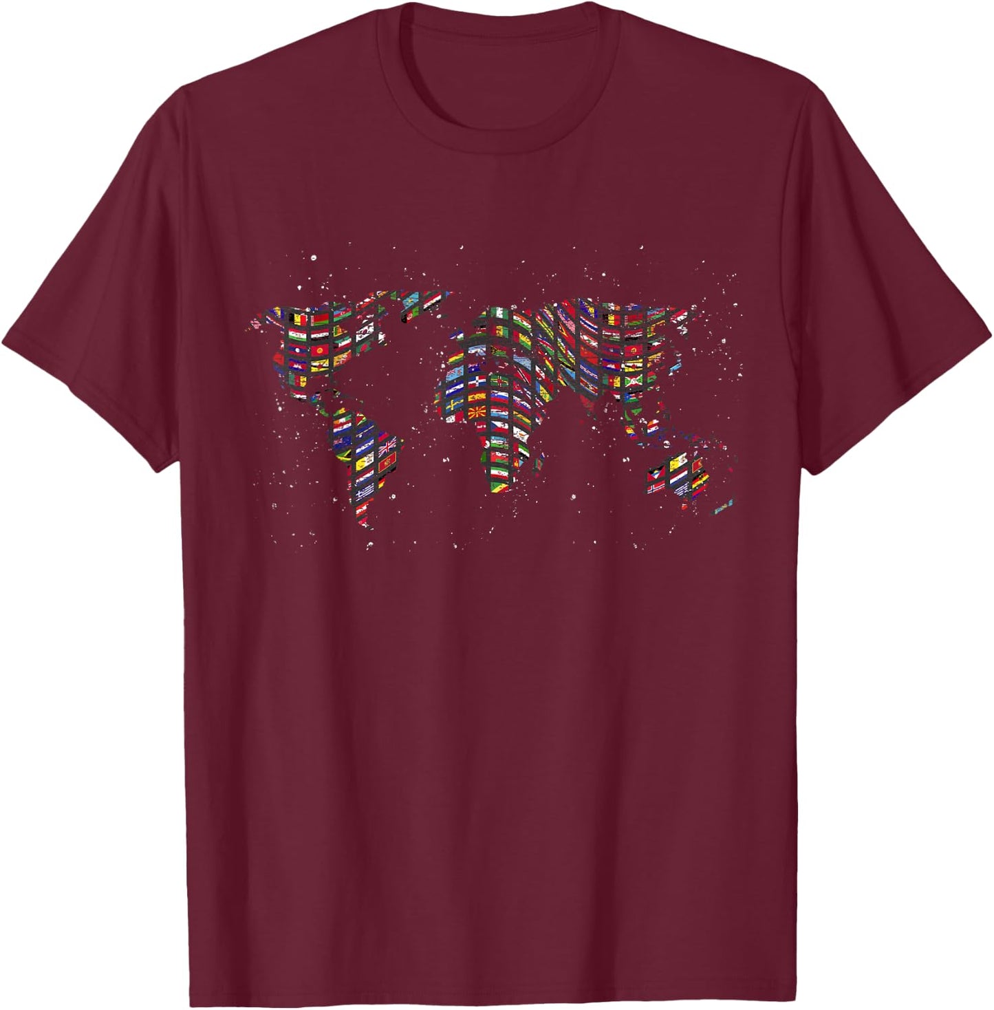 Map Travel Globe International Flags World Map T-Shirt - T-Shirt | Maroon