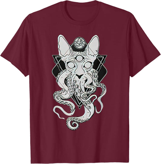 CATHULHU - the cosmic tentacle cat T-Shirt - T-Shirt | Maroon