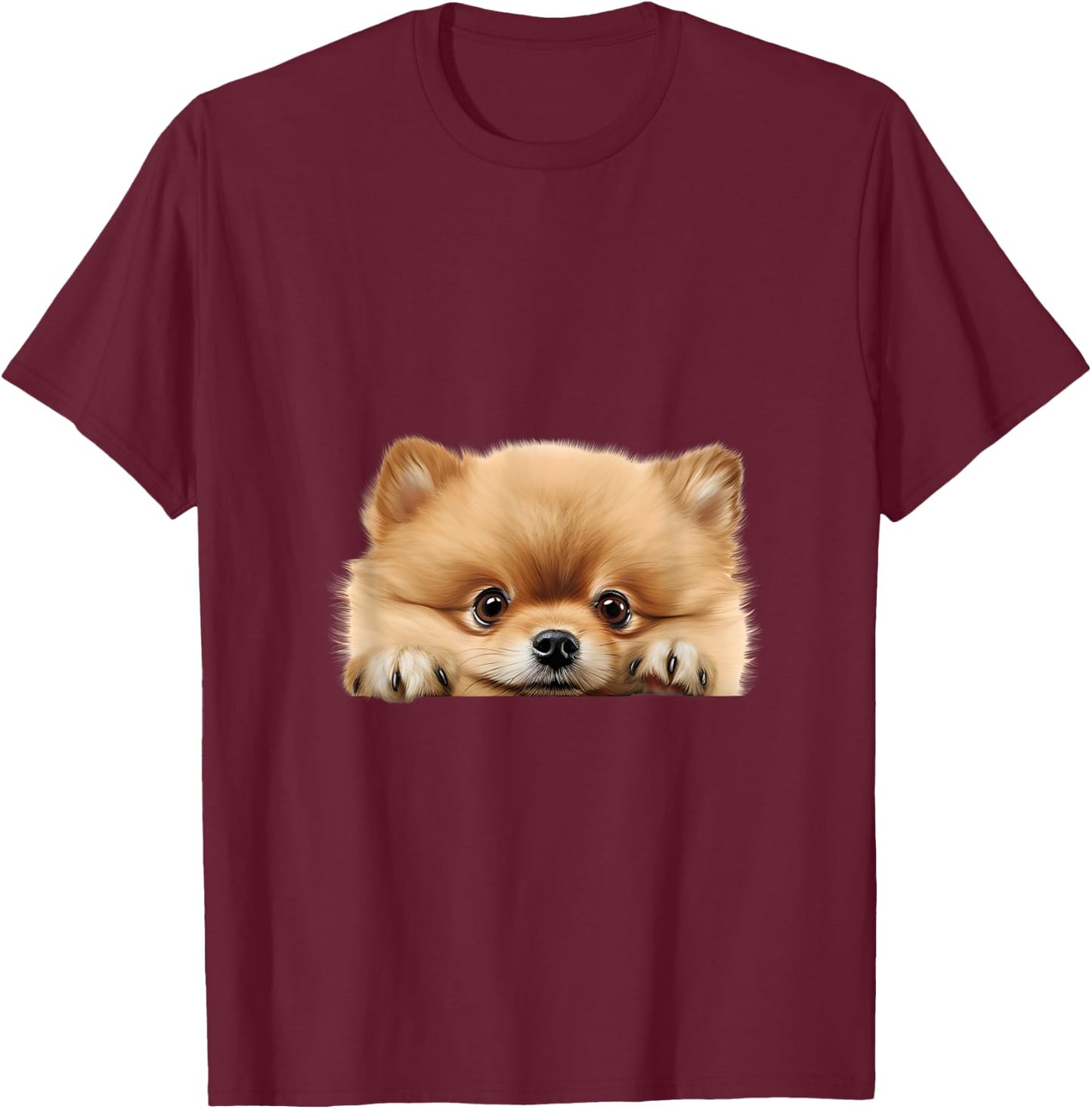 Pomeranian Lover - Dog Peeking T-Shirt - T-Shirt | Maroon