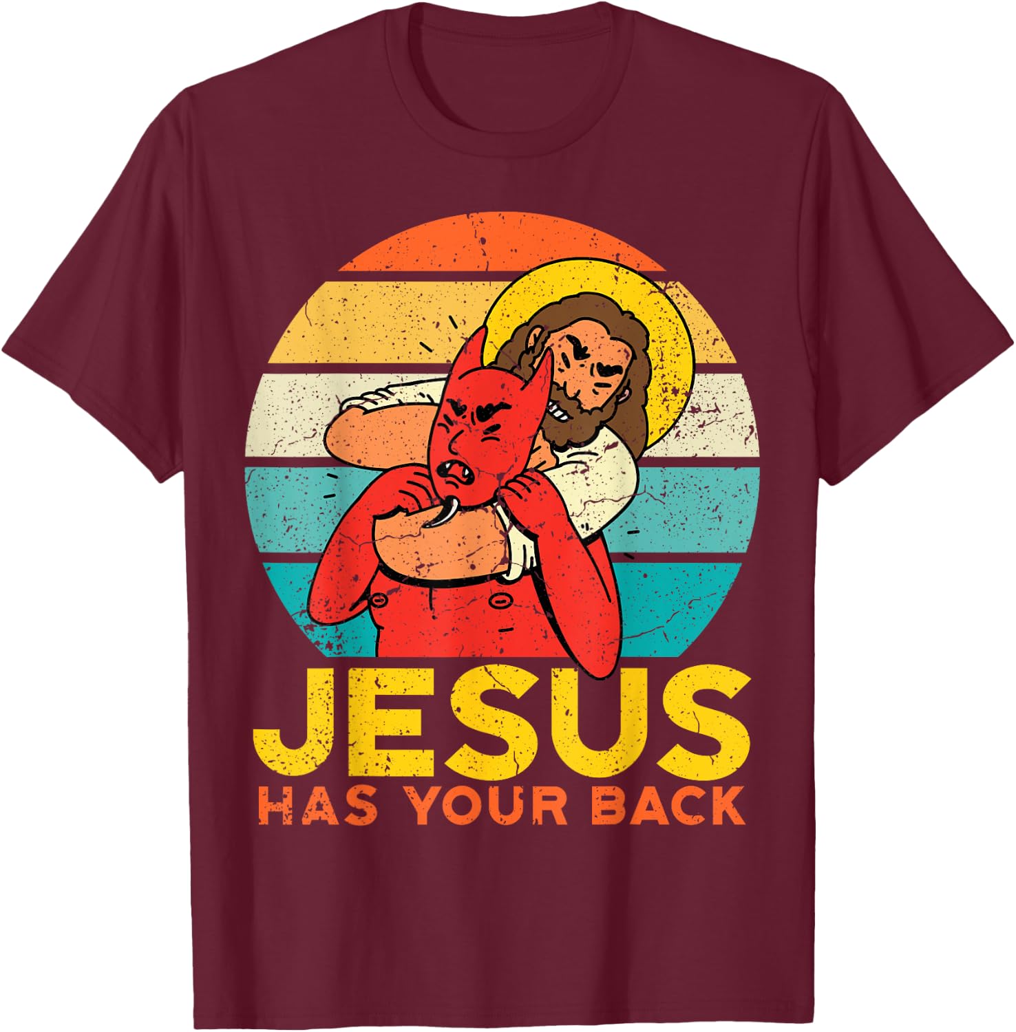 Jesus Has Your Back Jiu Jitsu Chokehold Funny Meme T-Shirt - T-Shirt | Maroon