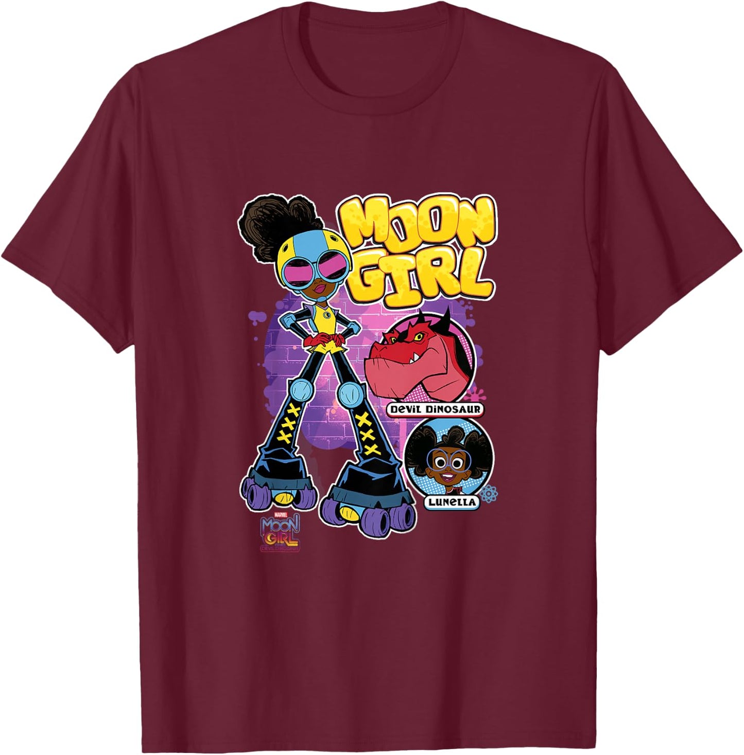 Kids Marvel Moon Girl And Devil Dinosaur Roller Skate Super Hero T-Shirt - T-Shirt | Maroon