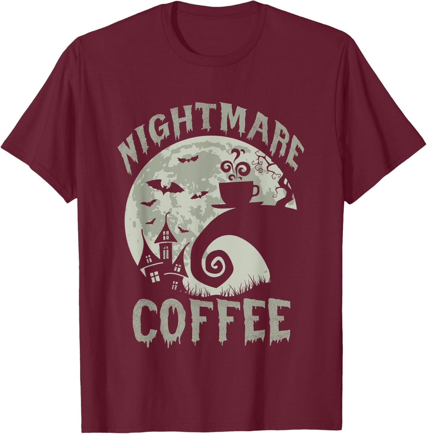 Halloween Nightmare Before Coffee Lovers Funny Spooky T-Shirt - T-Shirt | Maroon