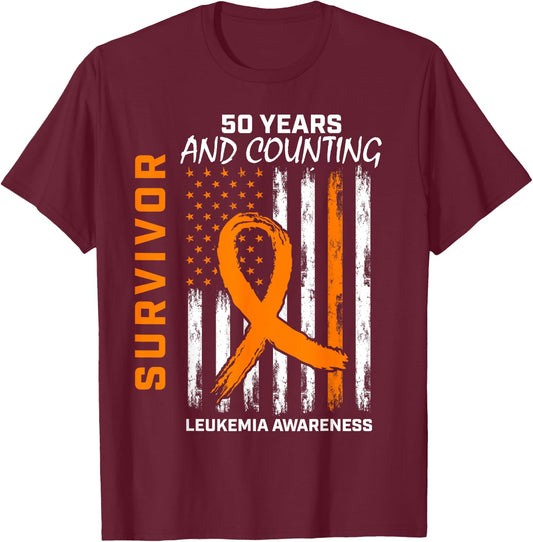 50 Year Leukemia Survivor Gifts American Flag Shirts T-Shirt - T-Shirt | Maroon