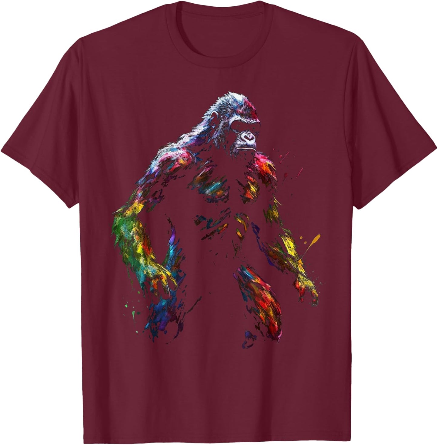 Gorilla Artwork Colourful Animal Art Gorilla T-Shirt - T-Shirt | Maroon