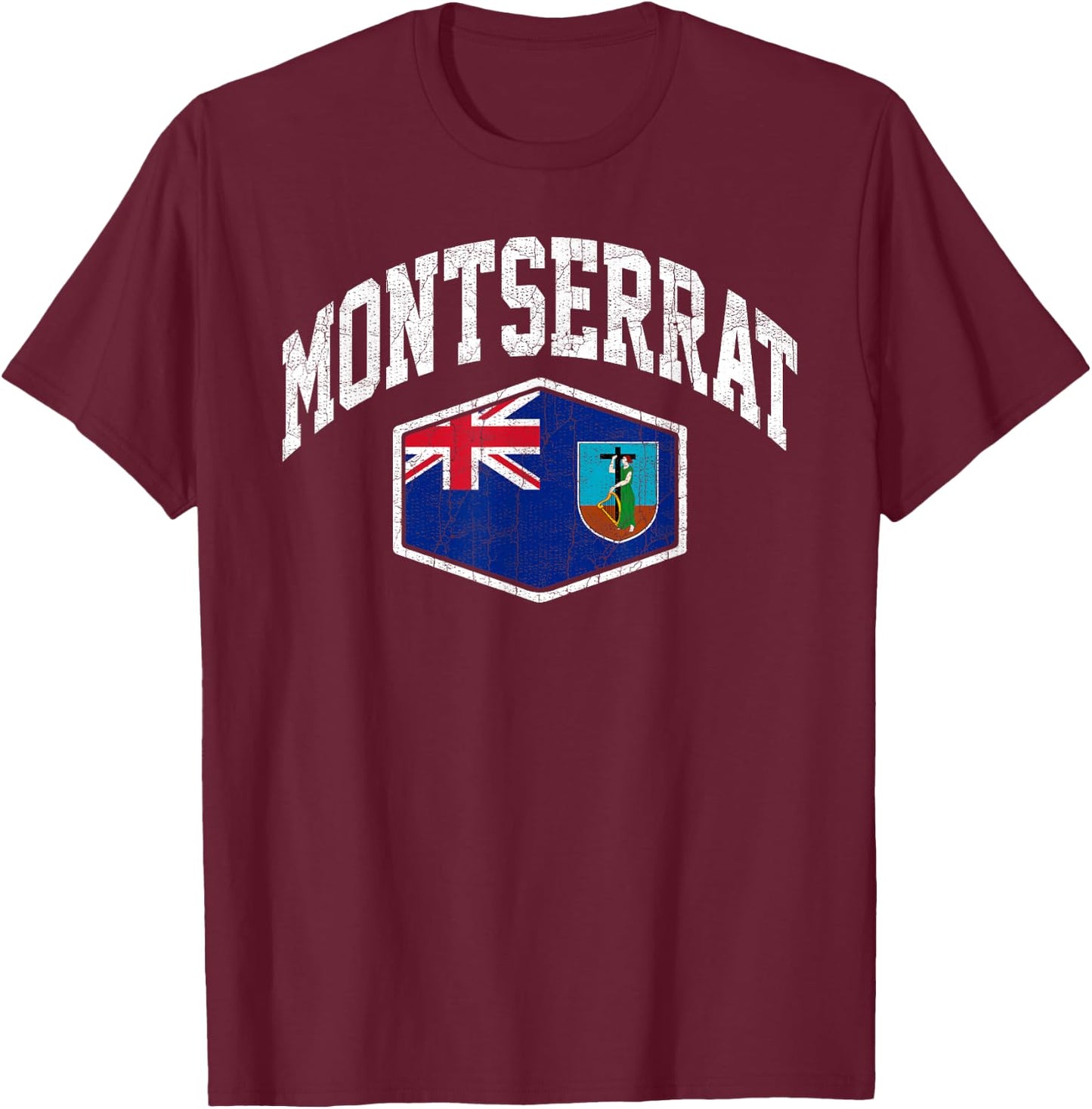Montserrat Vintage Flag Throwback Design Souvenir T-Shirt - T-Shirt | Maroon