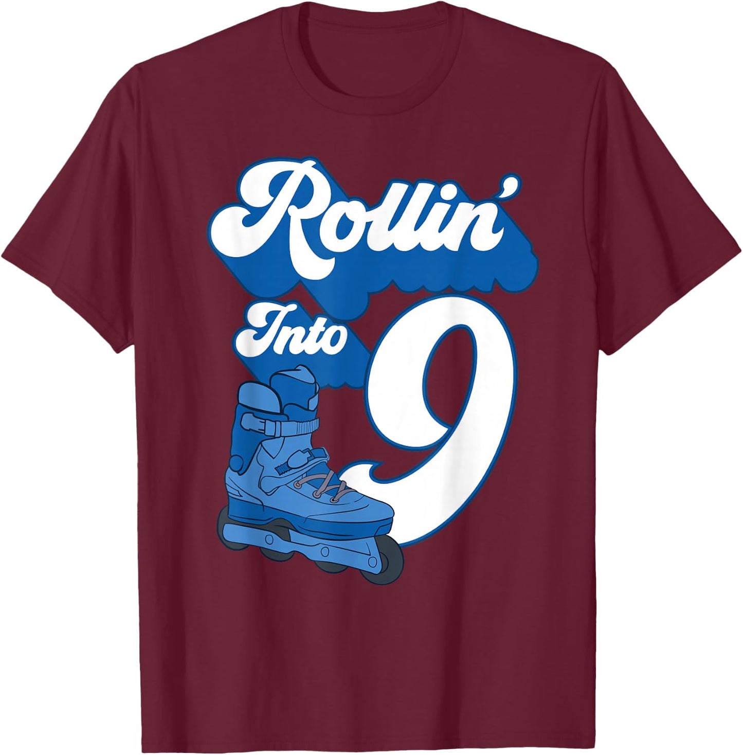Rollin' Into 9 Roller Skating Birthday 12th Boy Kids Skate T-Shirt - T-Shirt | Maroon