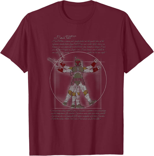 Star Wars Classic Boba Fett Vitruvian Man Vintage Portrait T-Shirt - T-Shirt | Maroon
