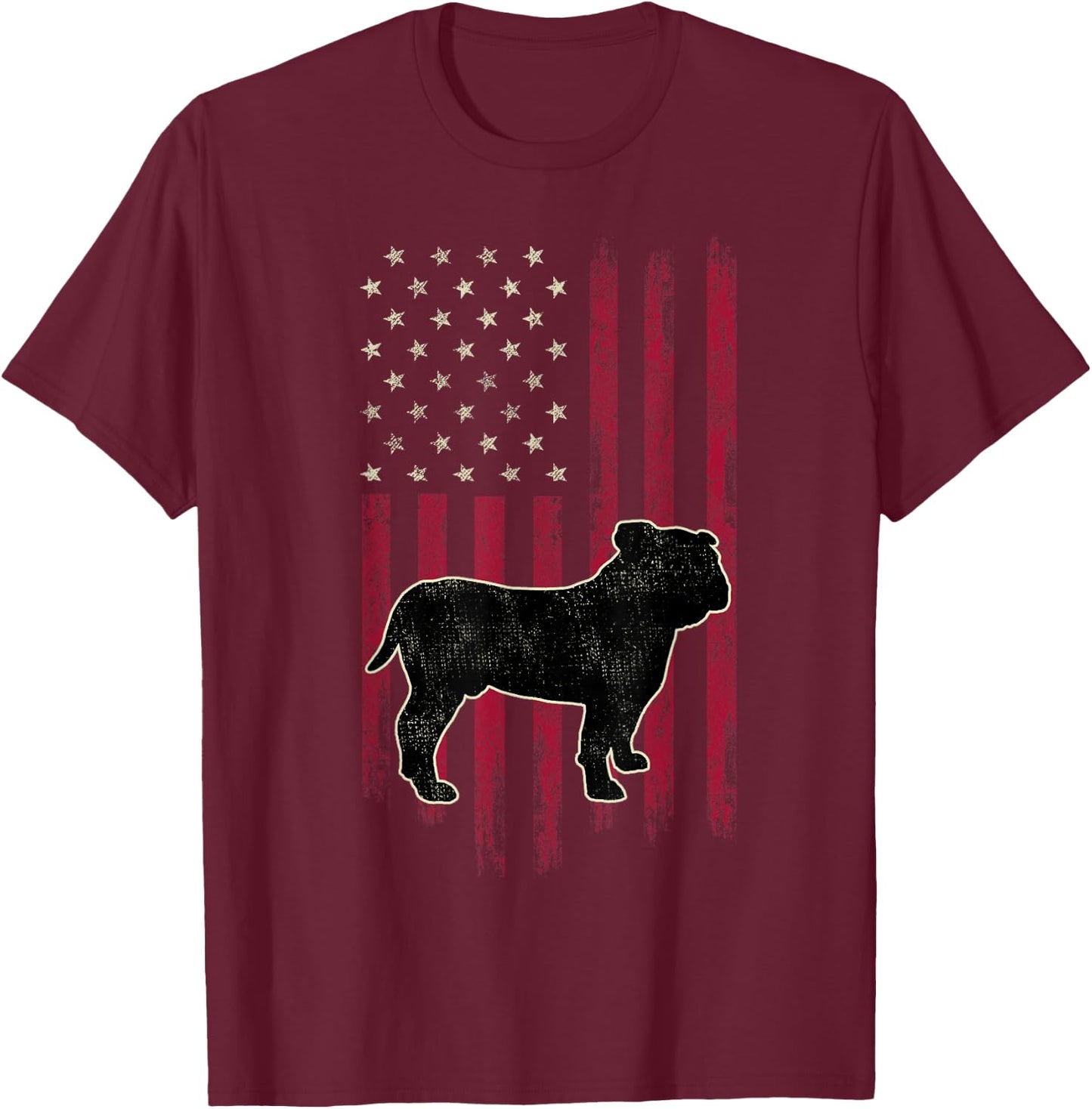 English Bulldog Dog Lovers American Flag 4th Of July T-Shirt - T-Shirt | Maroon