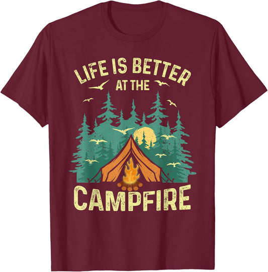 Unique Camping Gift RV Camper Accessories & Stuff -Adults, Kids Black Cotton 60%, Polyester 40% Short Sleeve Small Camping, Outdoor Adventures T-Shirt - T-Shirt | Maroon